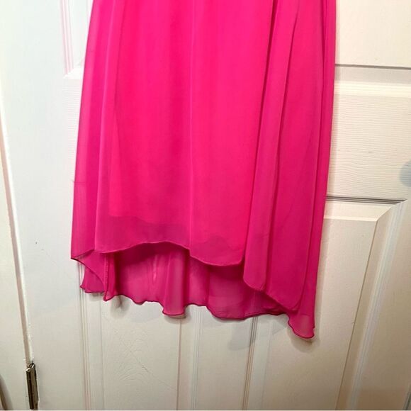 Nymphe Strapless Hi Lo Hem Chiffon Mini Dress Hot Pink S NWT - Picture 3 of 8